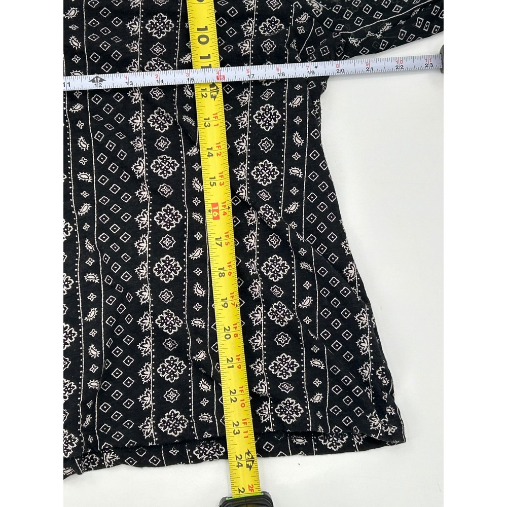 Lucky Brand Boho Peasant Blouse Black Bandana Print Top L - Picture 5 of 8